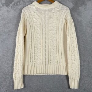 Vintage 60s Snowflakes Cable Knit Sweater Womens Medium Cream Chunky Acrylic